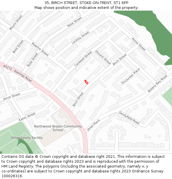 35, BIRCH STREET, STOKE-ON-TRENT, ST1 6PP: Location map and indicative extent of plot