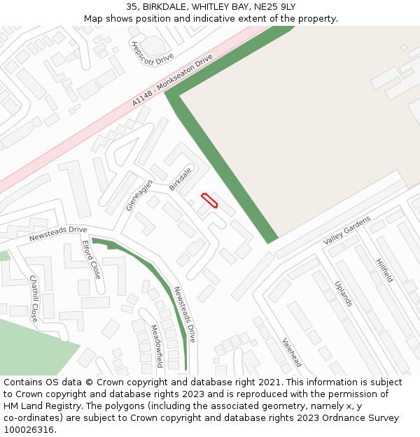 35, BIRKDALE, WHITLEY BAY, NE25 9LY: Location map and indicative extent of plot