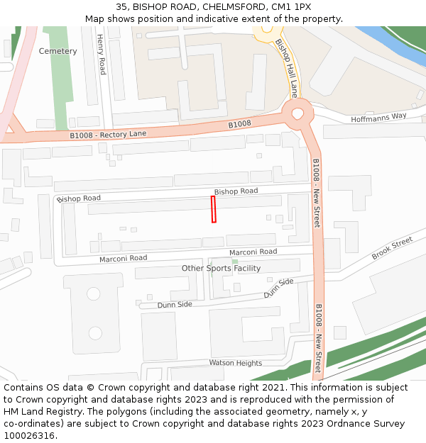 35, BISHOP ROAD, CHELMSFORD, CM1 1PX: Location map and indicative extent of plot
