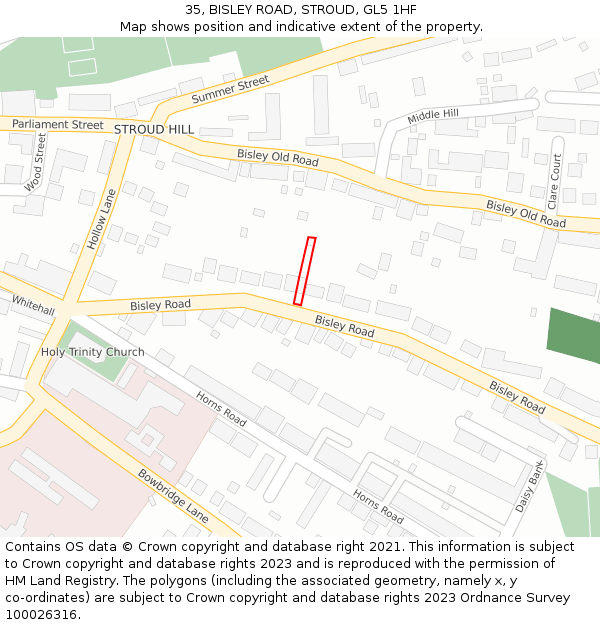 35, BISLEY ROAD, STROUD, GL5 1HF: Location map and indicative extent of plot