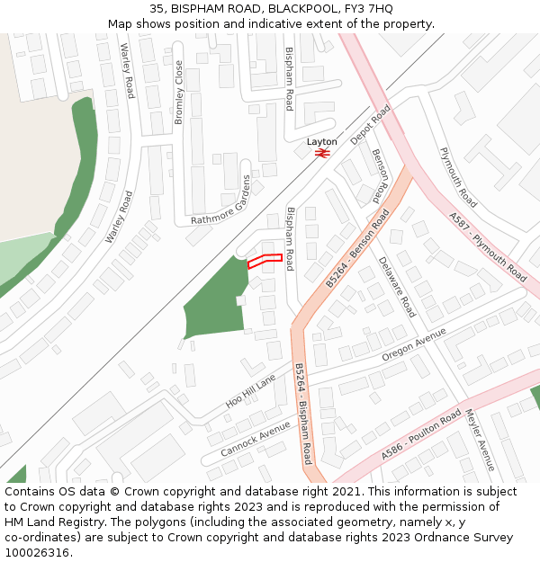 35, BISPHAM ROAD, BLACKPOOL, FY3 7HQ: Location map and indicative extent of plot