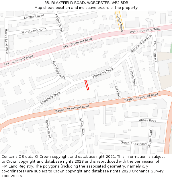 35, BLAKEFIELD ROAD, WORCESTER, WR2 5DR: Location map and indicative extent of plot