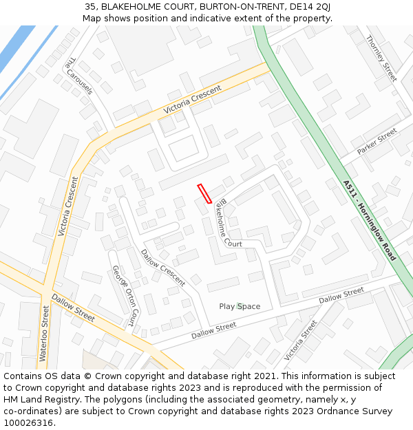 35, BLAKEHOLME COURT, BURTON-ON-TRENT, DE14 2QJ: Location map and indicative extent of plot