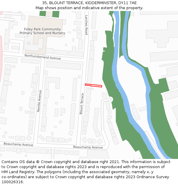 35, BLOUNT TERRACE, KIDDERMINSTER, DY11 7AE: Location map and indicative extent of plot