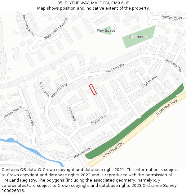 35, BLYTHE WAY, MALDON, CM9 6UE: Location map and indicative extent of plot