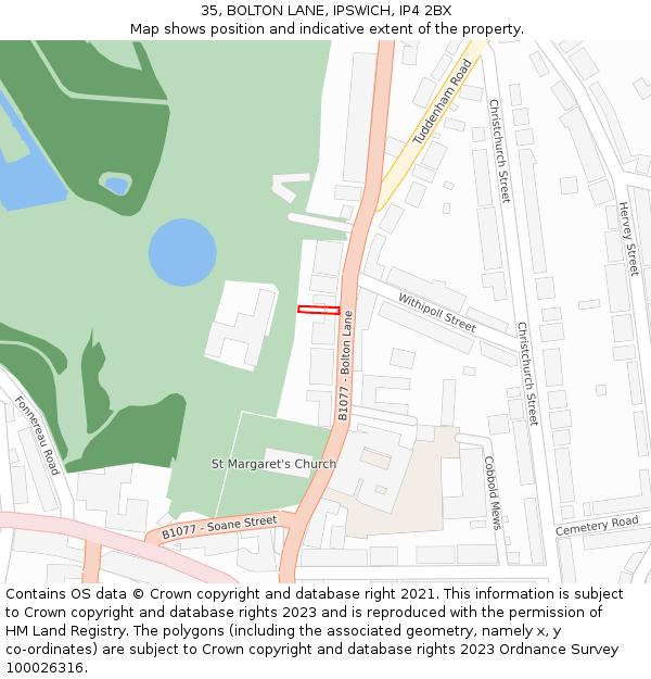 35, BOLTON LANE, IPSWICH, IP4 2BX: Location map and indicative extent of plot