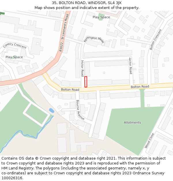 35, BOLTON ROAD, WINDSOR, SL4 3JX: Location map and indicative extent of plot