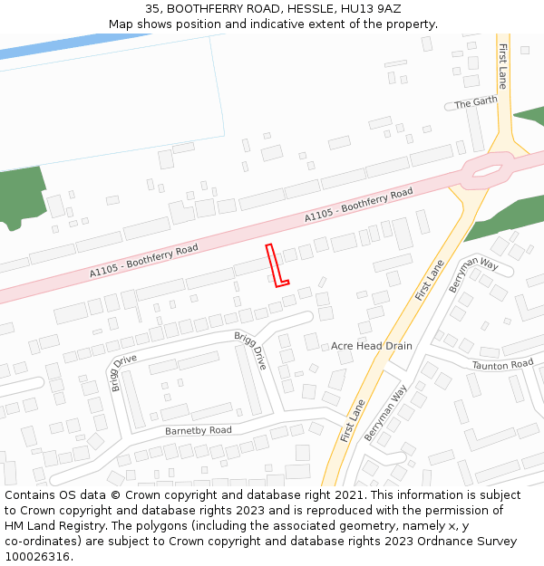 35, BOOTHFERRY ROAD, HESSLE, HU13 9AZ: Location map and indicative extent of plot