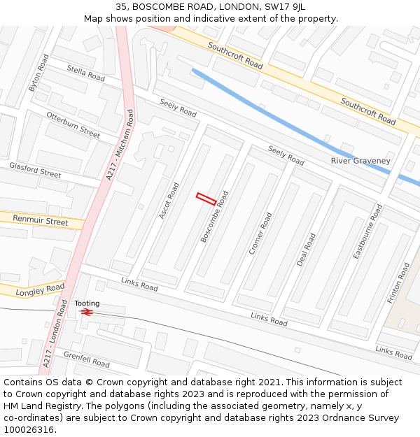 35, BOSCOMBE ROAD, LONDON, SW17 9JL: Location map and indicative extent of plot