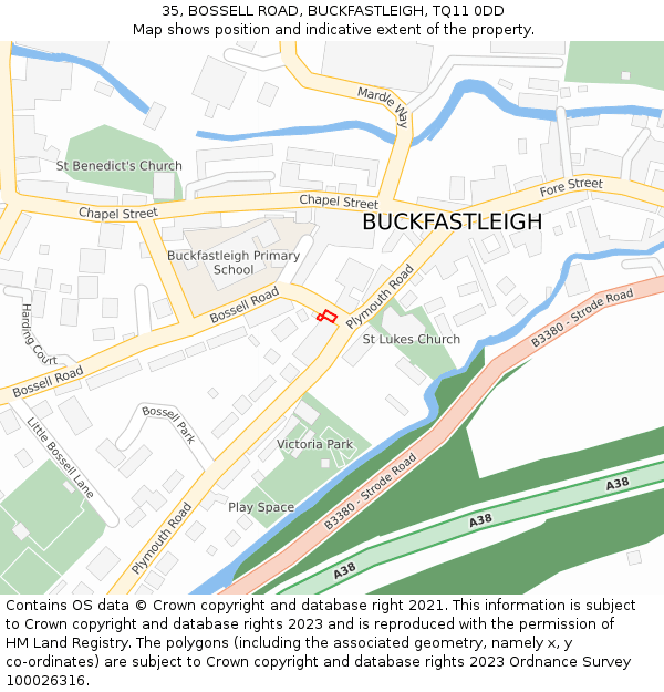 35, BOSSELL ROAD, BUCKFASTLEIGH, TQ11 0DD: Location map and indicative extent of plot