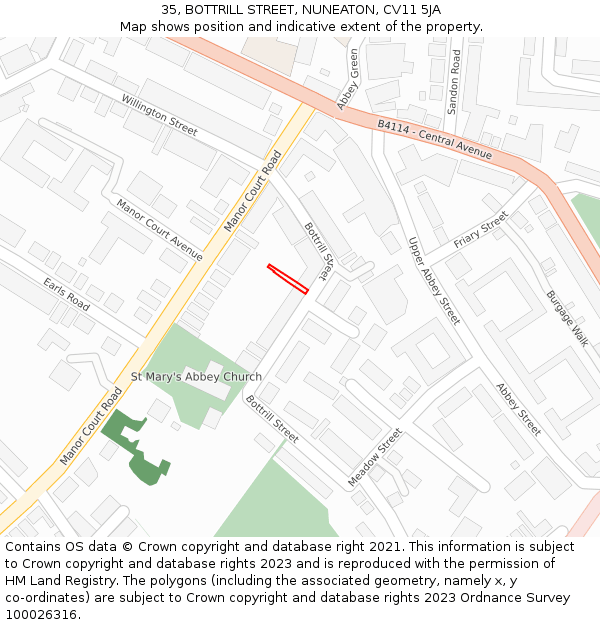 35, BOTTRILL STREET, NUNEATON, CV11 5JA: Location map and indicative extent of plot