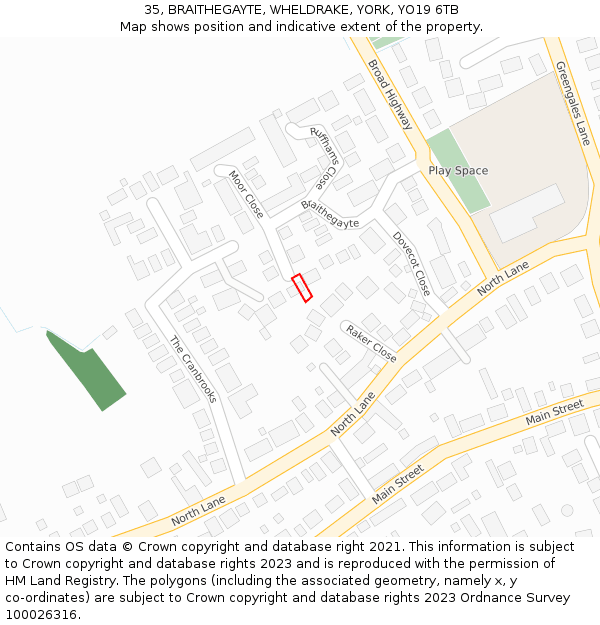 35, BRAITHEGAYTE, WHELDRAKE, YORK, YO19 6TB: Location map and indicative extent of plot