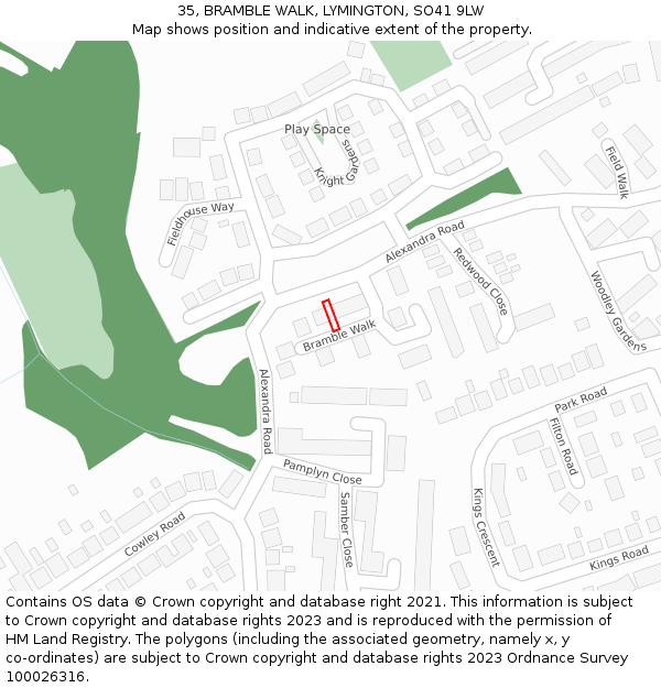 35, BRAMBLE WALK, LYMINGTON, SO41 9LW: Location map and indicative extent of plot