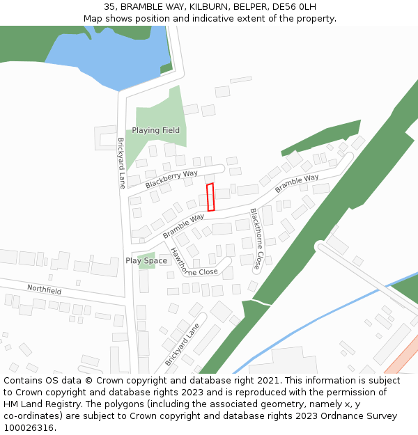 35, BRAMBLE WAY, KILBURN, BELPER, DE56 0LH: Location map and indicative extent of plot