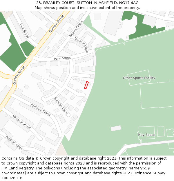 35, BRAMLEY COURT, SUTTON-IN-ASHFIELD, NG17 4AG: Location map and indicative extent of plot