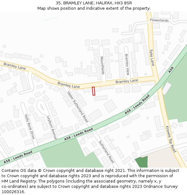 35, BRAMLEY LANE, HALIFAX, HX3 8SR: Location map and indicative extent of plot