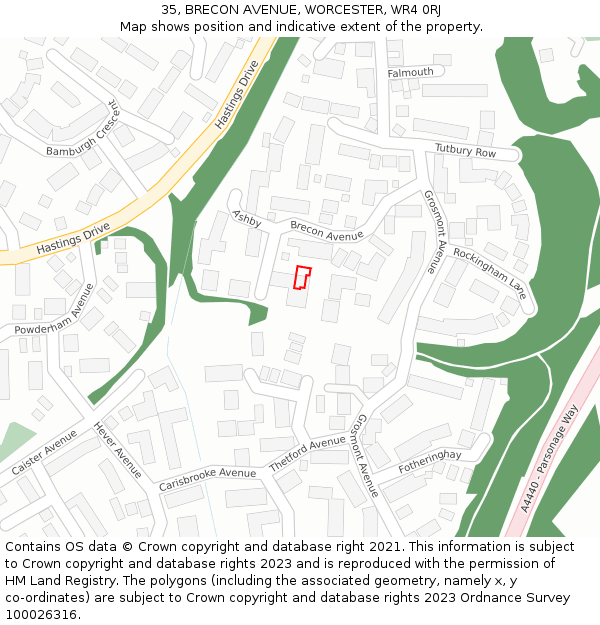 35, BRECON AVENUE, WORCESTER, WR4 0RJ: Location map and indicative extent of plot