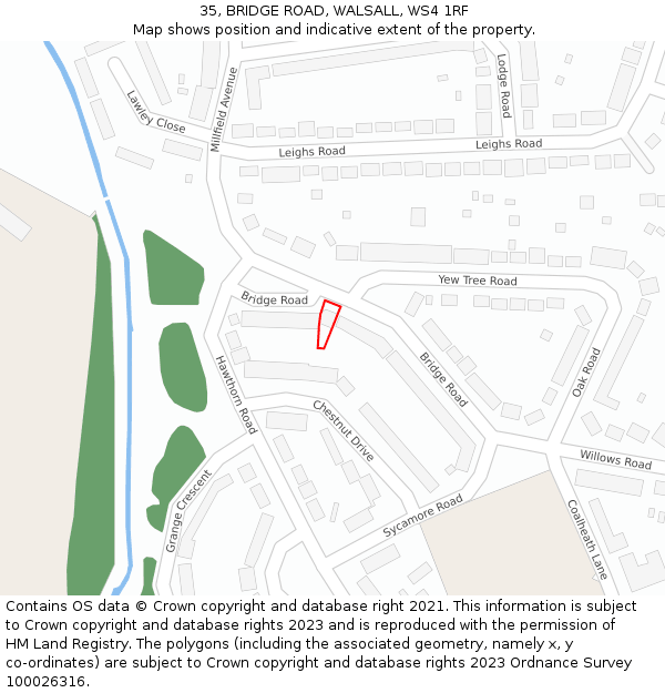 35, BRIDGE ROAD, WALSALL, WS4 1RF: Location map and indicative extent of plot