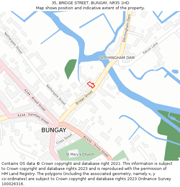 35, BRIDGE STREET, BUNGAY, NR35 1HD: Location map and indicative extent of plot
