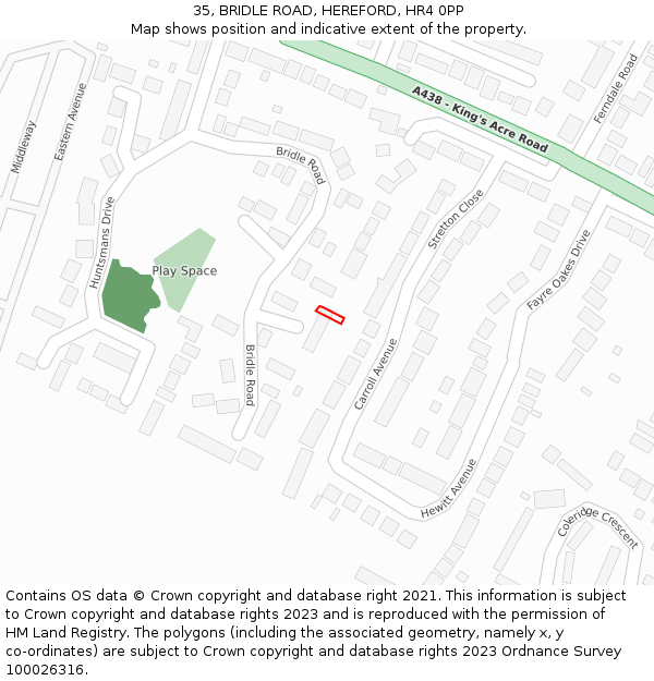 35, BRIDLE ROAD, HEREFORD, HR4 0PP: Location map and indicative extent of plot