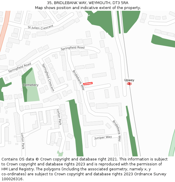 35, BRIDLEBANK WAY, WEYMOUTH, DT3 5RA: Location map and indicative extent of plot