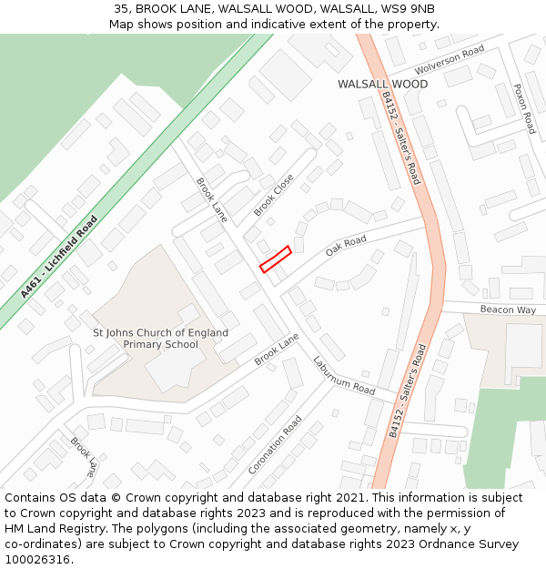 35, BROOK LANE, WALSALL WOOD, WALSALL, WS9 9NB: Location map and indicative extent of plot
