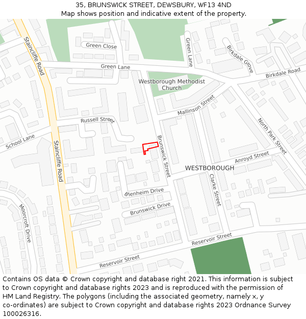 35, BRUNSWICK STREET, DEWSBURY, WF13 4ND: Location map and indicative extent of plot