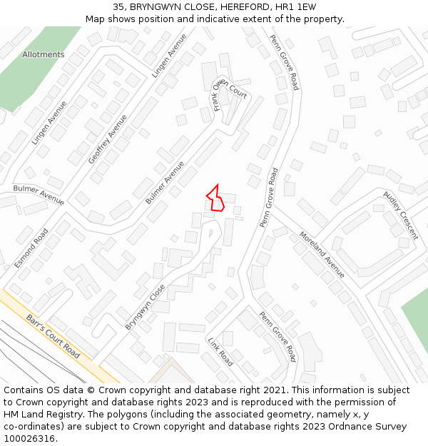 35, BRYNGWYN CLOSE, HEREFORD, HR1 1EW: Location map and indicative extent of plot