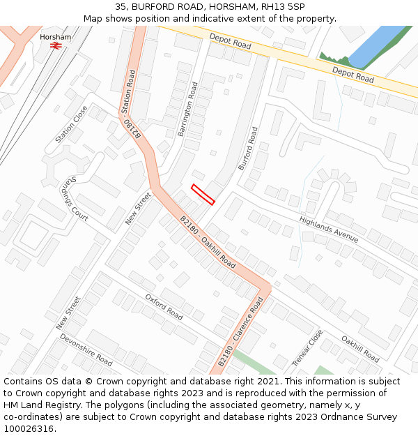 35, BURFORD ROAD, HORSHAM, RH13 5SP: Location map and indicative extent of plot
