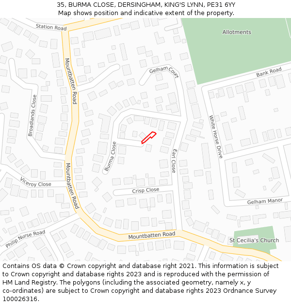 35, BURMA CLOSE, DERSINGHAM, KING'S LYNN, PE31 6YY: Location map and indicative extent of plot