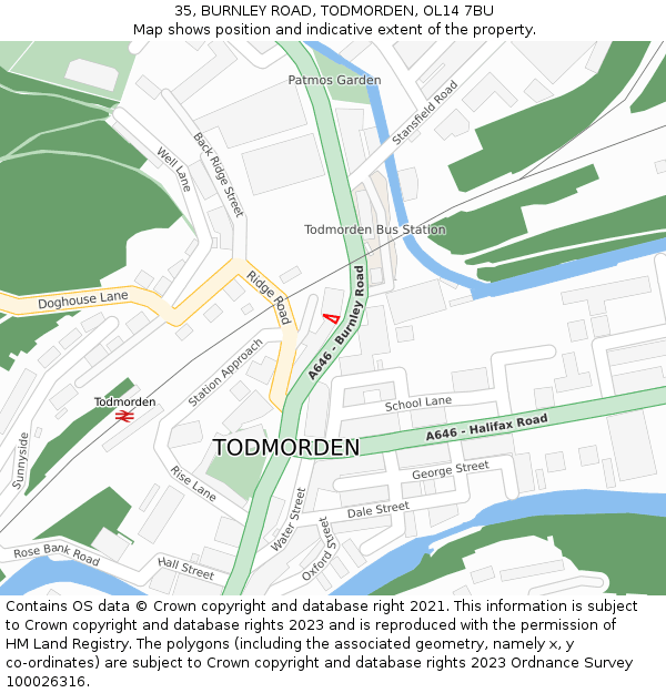 35, BURNLEY ROAD, TODMORDEN, OL14 7BU: Location map and indicative extent of plot