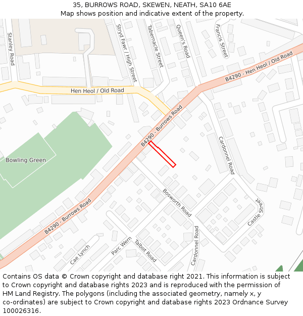 35, BURROWS ROAD, SKEWEN, NEATH, SA10 6AE: Location map and indicative extent of plot