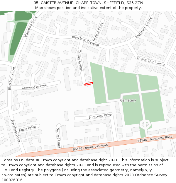 35, CAISTER AVENUE, CHAPELTOWN, SHEFFIELD, S35 2ZN: Location map and indicative extent of plot