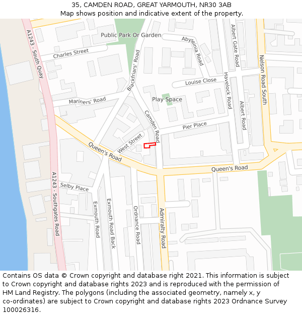 35, CAMDEN ROAD, GREAT YARMOUTH, NR30 3AB: Location map and indicative extent of plot