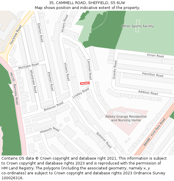 35, CAMMELL ROAD, SHEFFIELD, S5 6UW: Location map and indicative extent of plot