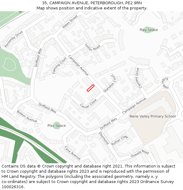 35, CAMPAIGN AVENUE, PETERBOROUGH, PE2 9RN: Location map and indicative extent of plot