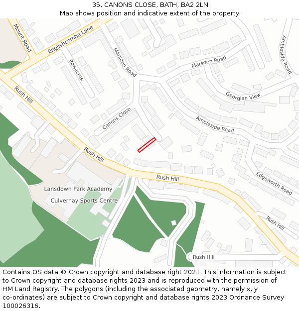 35, CANONS CLOSE, BATH, BA2 2LN: Location map and indicative extent of plot