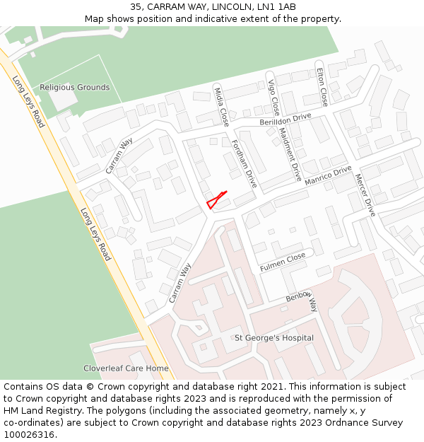 35, CARRAM WAY, LINCOLN, LN1 1AB: Location map and indicative extent of plot