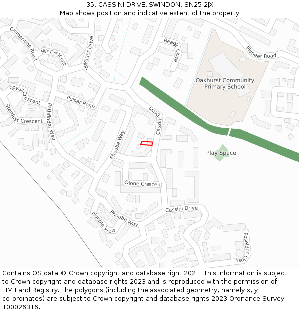 35, CASSINI DRIVE, SWINDON, SN25 2JX: Location map and indicative extent of plot
