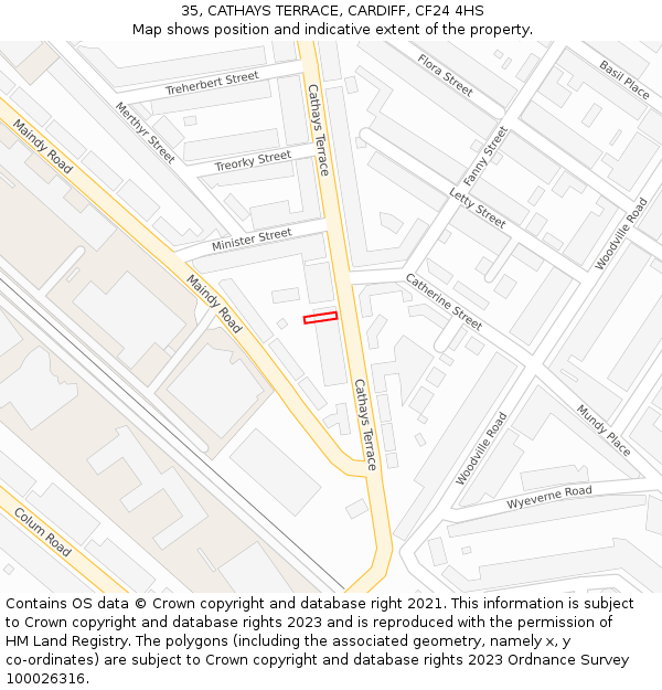 35, CATHAYS TERRACE, CARDIFF, CF24 4HS: Location map and indicative extent of plot