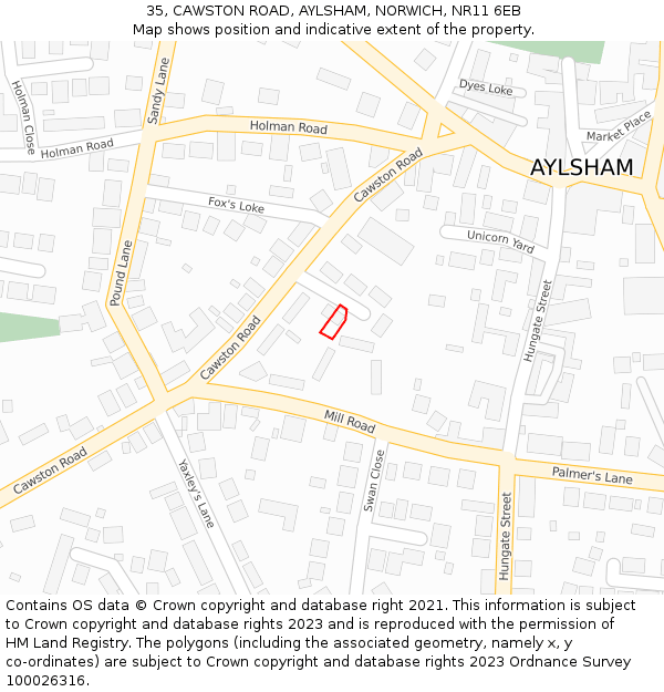 35, CAWSTON ROAD, AYLSHAM, NORWICH, NR11 6EB: Location map and indicative extent of plot