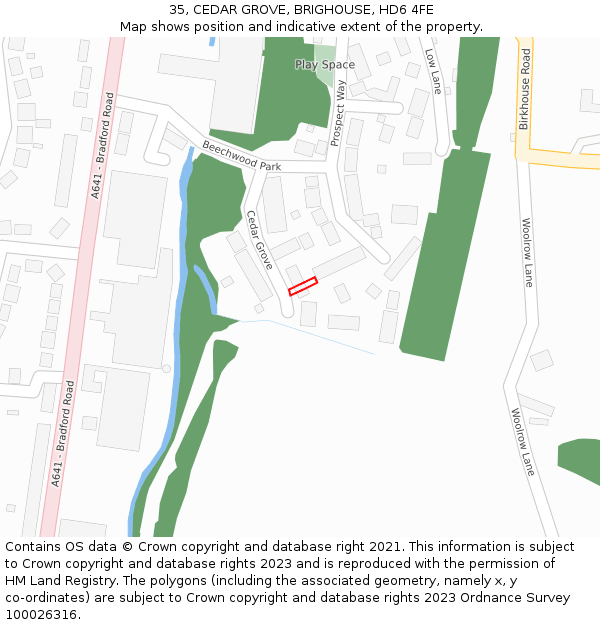 35, CEDAR GROVE, BRIGHOUSE, HD6 4FE: Location map and indicative extent of plot