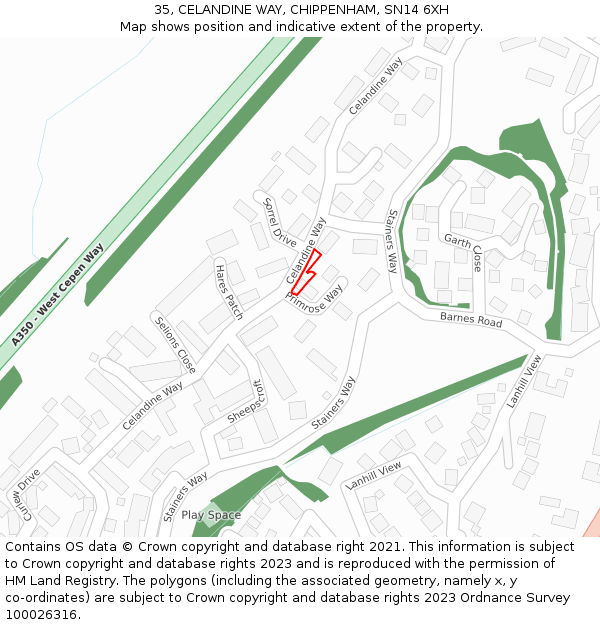 35, CELANDINE WAY, CHIPPENHAM, SN14 6XH: Location map and indicative extent of plot