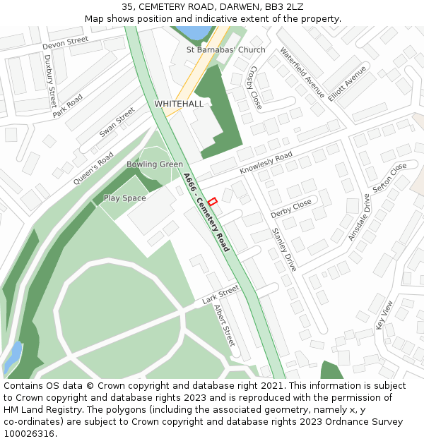 35, CEMETERY ROAD, DARWEN, BB3 2LZ: Location map and indicative extent of plot