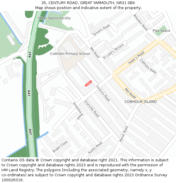 35, CENTURY ROAD, GREAT YARMOUTH, NR31 0BX: Location map and indicative extent of plot