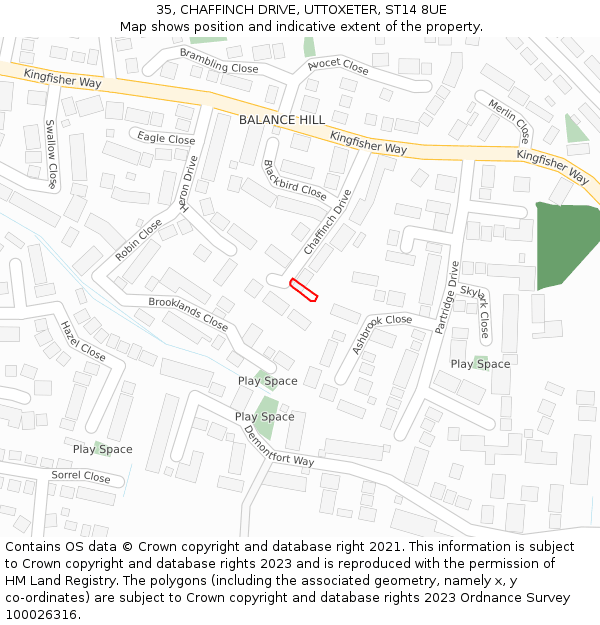 35, CHAFFINCH DRIVE, UTTOXETER, ST14 8UE: Location map and indicative extent of plot