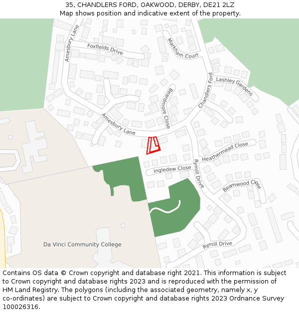 35, CHANDLERS FORD, OAKWOOD, DERBY, DE21 2LZ: Location map and indicative extent of plot