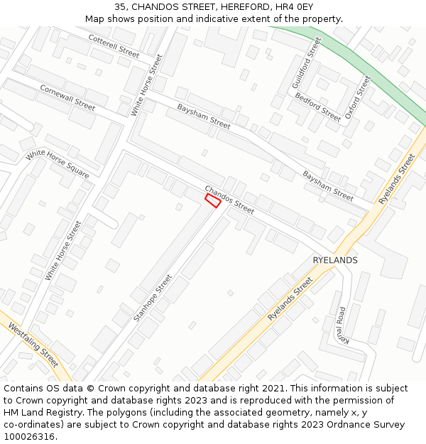 35, CHANDOS STREET, HEREFORD, HR4 0EY: Location map and indicative extent of plot