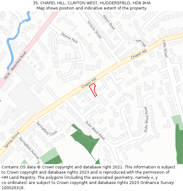 35, CHAPEL HILL, CLAYTON WEST, HUDDERSFIELD, HD8 9HA: Location map and indicative extent of plot