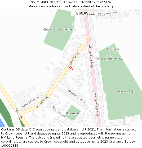 35, CHAPEL STREET, BIRDWELL, BARNSLEY, S70 5UW: Location map and indicative extent of plot